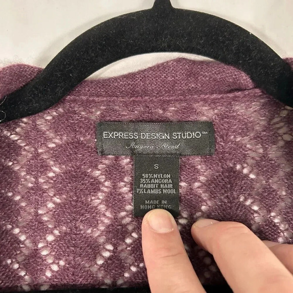 Express Cardigan Women's Small Burgundy Open Knit Cropped - Picture 4 of 8